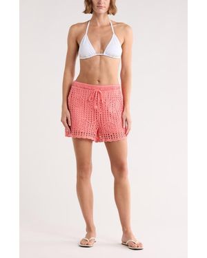 La Blanca Waverly Cotton Cover-Up Shorts - Red