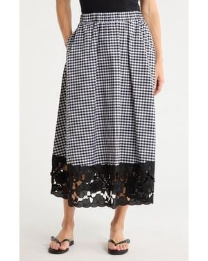 Ellen Tracy Gingham Lace Hem A-Line Skirt - Blue