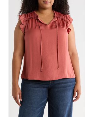 DR2 by Daniel Rainn Satin Ruffle Split Neck Top - Red