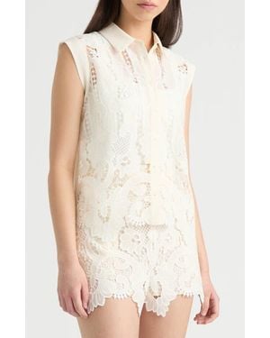 NVLT Sheer Mixed Media Button-Up Shirt - White