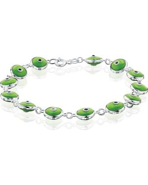 Best Silver Evil Eye Enamel Station Bracelet - Green