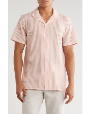 T.R. Premium Textured Stripe Button-Up Shirt - Pink
