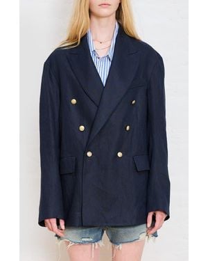 Denimist Peak Lapel Double Breasted Linen Blazer - Blue