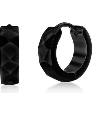Metallo Diamond Texture Huggie Hoop Earrings - Black