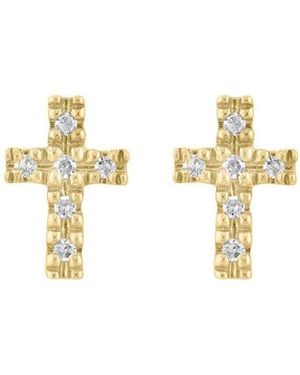 Effy 14K Plated Sterling Diamond Cross Stud Earrings - Metallic