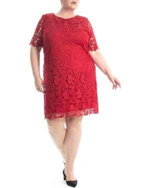 Nina Leonard Crochet Lace Sheath Dress - Red