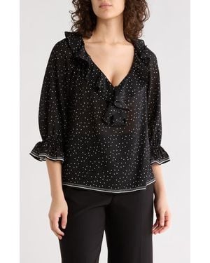 Max Studio Ruffle Front Floral Top - Black