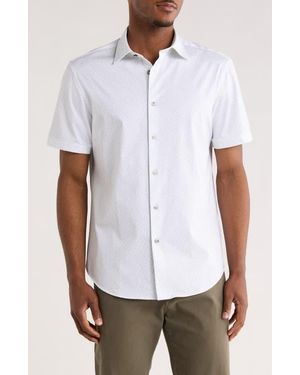 Bugatchi Geometric Short Sleeve Woven Button-Up Shirt - White