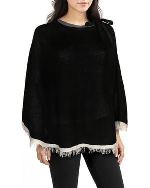 Portolano Merino Wool Blend Knit Poncho - Black