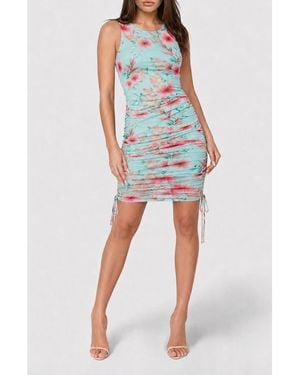 Bebe Printed Mesh Sleeveless Shirred Minidress - Blue