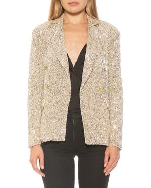 Alexia Admor Abbi Longline Double Breasted Sequin Blazer - Natural