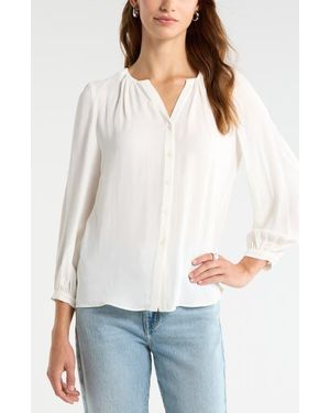 Nordstrom V-Neck Button-Up Top - White