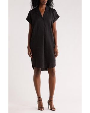 Eileen Fisher Notch Collar Linen Shirt Dress - Black