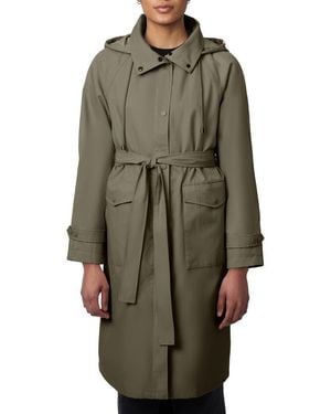Bernardo Water Resistant Tie Belt Packable Raincoat - Green