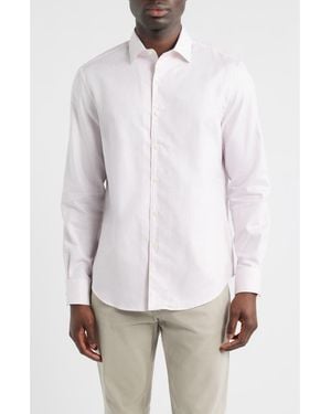 Bugatchi Alvin Shaped Fit Mini Check Button-Up Shirt - White