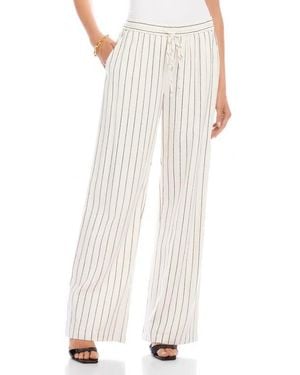Karen Kane Stripe Linen Blend Wide Leg Drawstring Pants - White