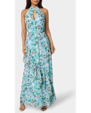 Bebe Chiffon Halter Maxi Dress - Blue