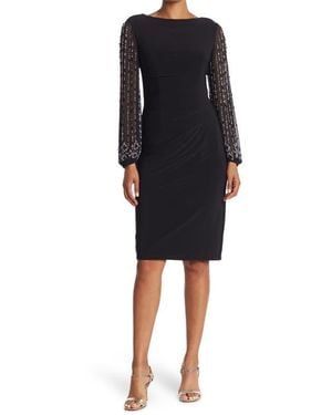 Marina Beaded Long Sleeve Sheath Dress - Black