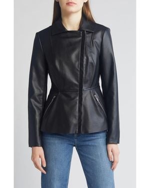 Via Spiga Peplum Faux Leather Jacket - Black