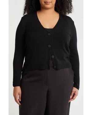 Max Studio V-Neck Button Front Cardigan - Black