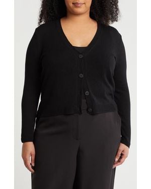 Max Studio V-Neck Button Front Cardigan - Black