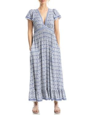 Max Studio Empire Waist Flutter Sleeve Maxi Dress - Blue