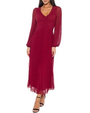 Marina Blouson Long Sleeve Midi Dress - Red