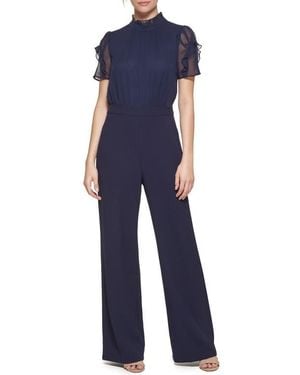 Vince Camuto Chiffon & Crepe Jumpsuit - Blue