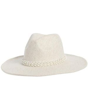 David & Young Pearl Band Faux Suede Panama Hat - White