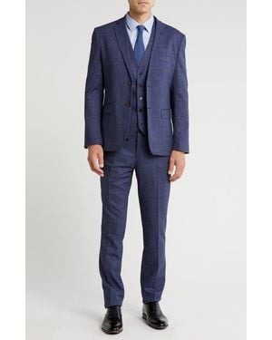 Gino Vitale Slim Fit 3-Piece Check Suit - Blue