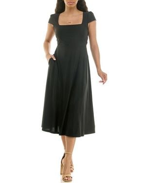 Nina Leonard Cap Sleeve Fit & Flare Dress - Black