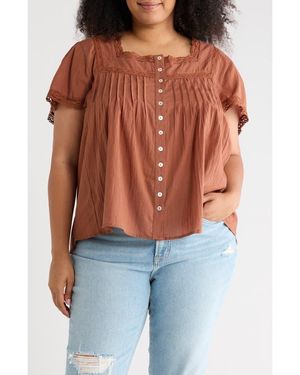 Boho Me Crochet Inset Square Neck Top - Orange