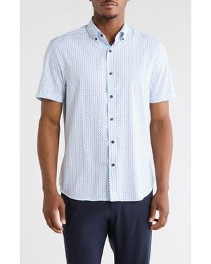 Con.struct Slim Fit Geometric Print Short Sleeve Button-Down Shirt - Blue