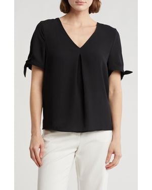 Nordstrom Rack V-Neck Tie Short Sleeve Top - Black