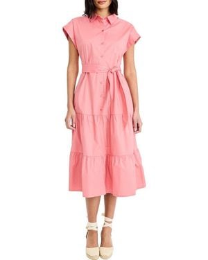 Maggy London Tie Waist Stretch Cotton Shirtdress - Pink