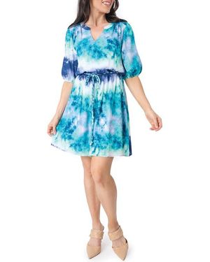 Gibsonlook Belted Elbow Sleeve Dress - Blue