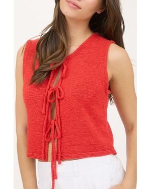 Blu Pepper Front Tie Cardigan Vest - Red