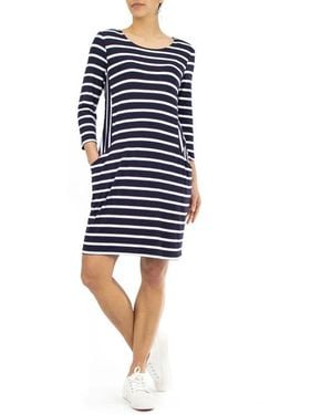 Nina Leonard Mix Stripe Print Shift Dress - Blue