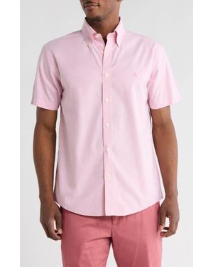 Brooks Brothers Regular Fit Solid Short Sleeve Non-Iron Stretch Cotton Button-Down Shirt - Pink