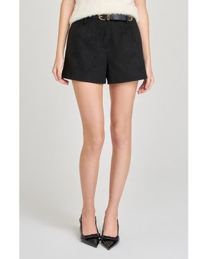 Wayf Hazel Faux Suede Pleated Shorts - Black