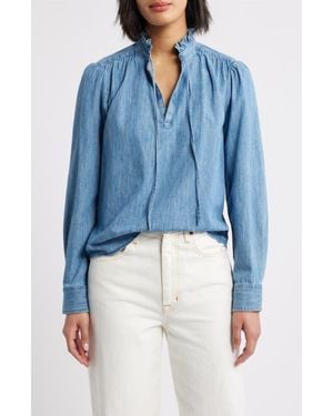 Caslon Ruffle Chambray Top - Blue