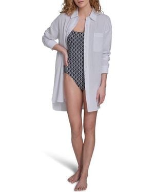 Calvin Klein Gauze Button Down Cover-Up Shirt - Multicolor