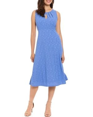 London Times Eyelet Keyhole Fit & Flare Midi Dress - Blue