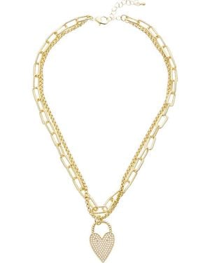 Juvell Pavé Cubic Zirconia Heart Pendant Layered Necklace - Yellow
