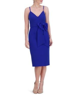 Eliza J Pleat Bow Sheath Cocktail Dress - Blue