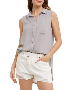 Wishlist Sleeveless Button Up Shirt - Gray