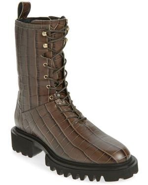 AllSaints Maren Croc Embossed Combat Boot - Brown