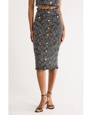 L'Agence Tai Snap Front Tweed Midi Skirt - Black