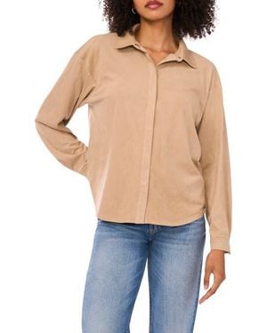 1.STATE Faux Suede Button-Up Shirt - Blue