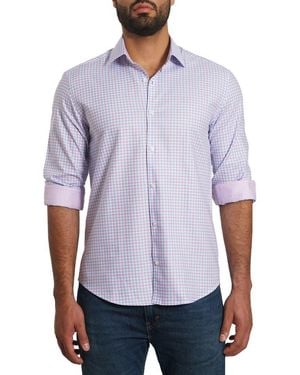 Jared Lang Trim Fit Gingham Pima Cotton Button-Up Shirt - Purple